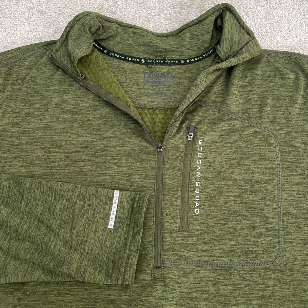 Googan Squad 1/4 Zip Pullover Mens Extra Large Fishing Waffle Grid Fleece Olive